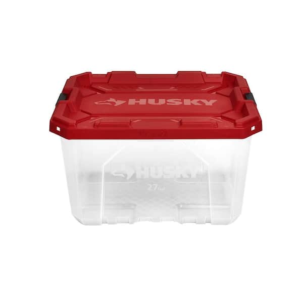Husky - 27 Gal. Pro Grip Storage Tote in Clear with Red Lid