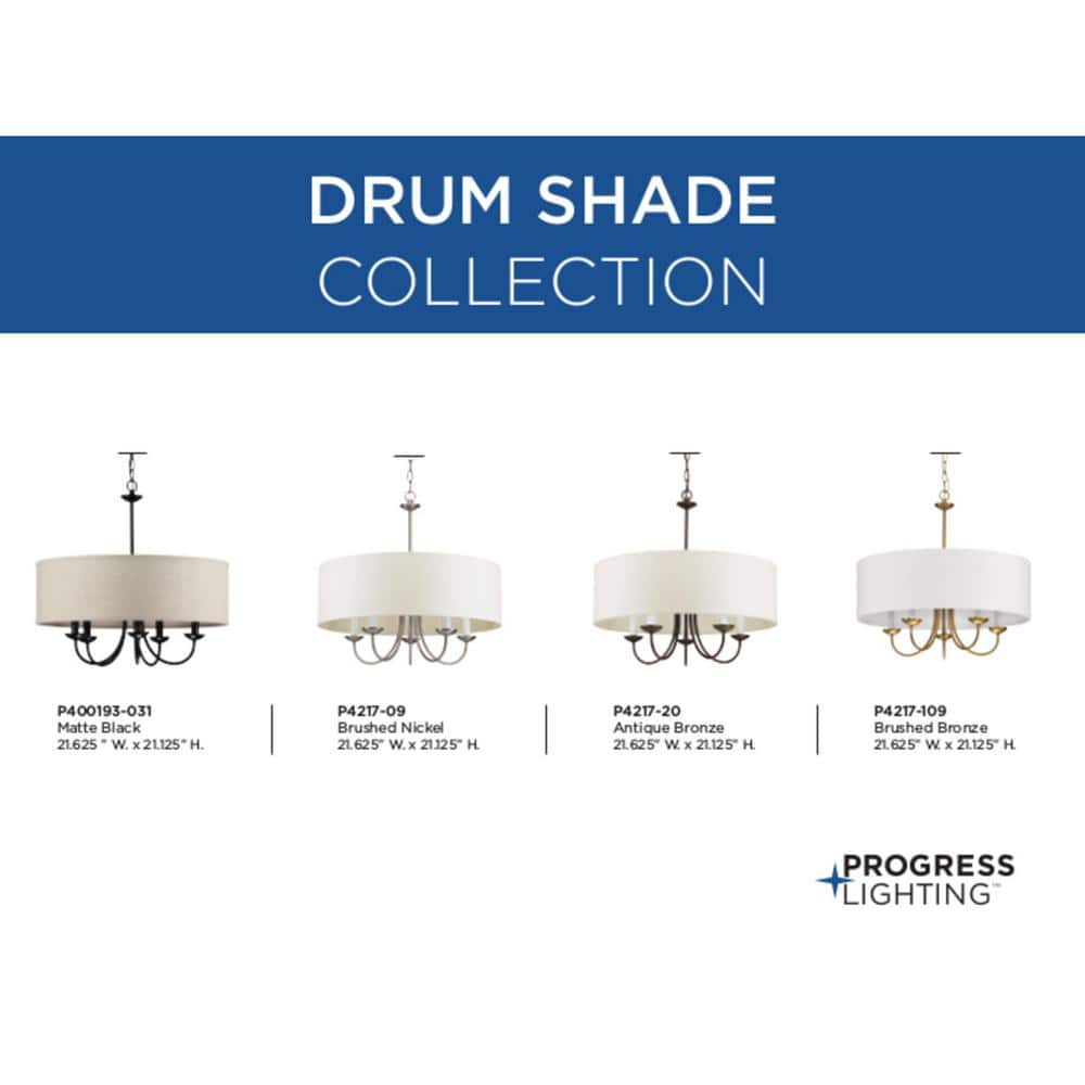 Matte Black Drum Shade 5-Light Linen Chandelier