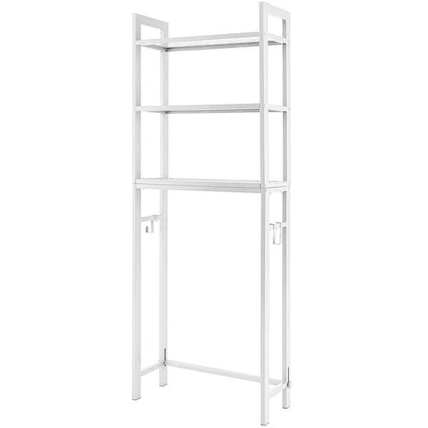 Costway 25 in. W x 67.5 in. H x 10.5 in. D White Over The Toilet Storage with Shelf Space Saving Metal Bathroom Organizer Hooks