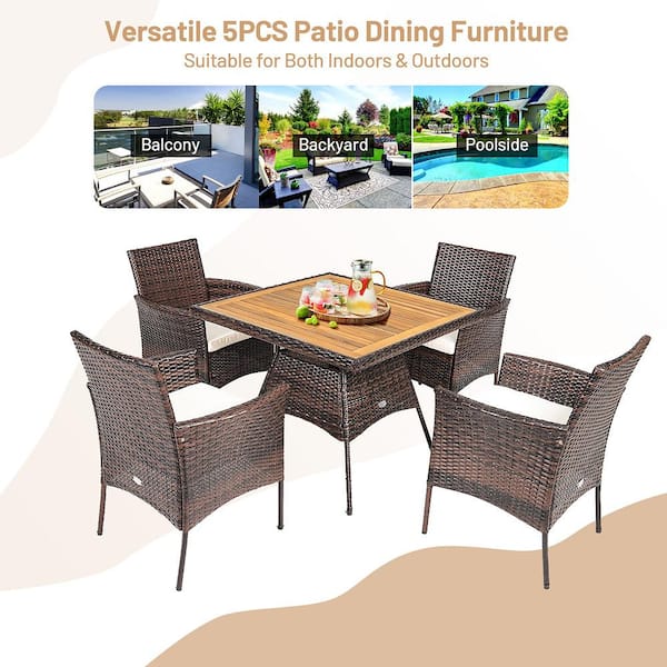 Arm Chair Wooden Table Top, Costway 5 Piece Outdoor Patio Rattan Dining Furniture Set