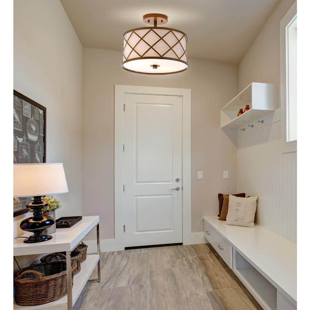 Transitional Elegance 13.25" Gold Metal LED Flush Mount with White Linen Shade