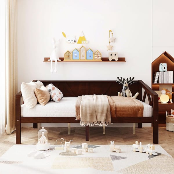 Espresso Brown Wood Frame Full Size Daybed with Wood Slat Support