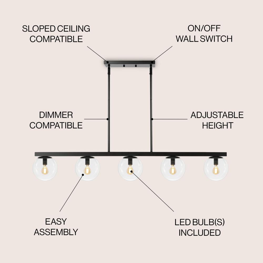 Luca Parisian 45.5" Black Glass Globe Linear LED Pendant Light