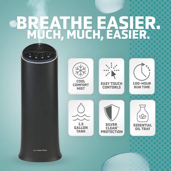 1.5 gal. Ultrasonic Cool Mist Humidifier for Rooms up to 440 sq. ft in Black with 100 Hour Runtime on Low, Aromatherapy