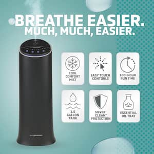 1.5 Gal.100-Hour Ultrasonic Cool Mist Humidifier Tower with Aromatherapy Tray, Black