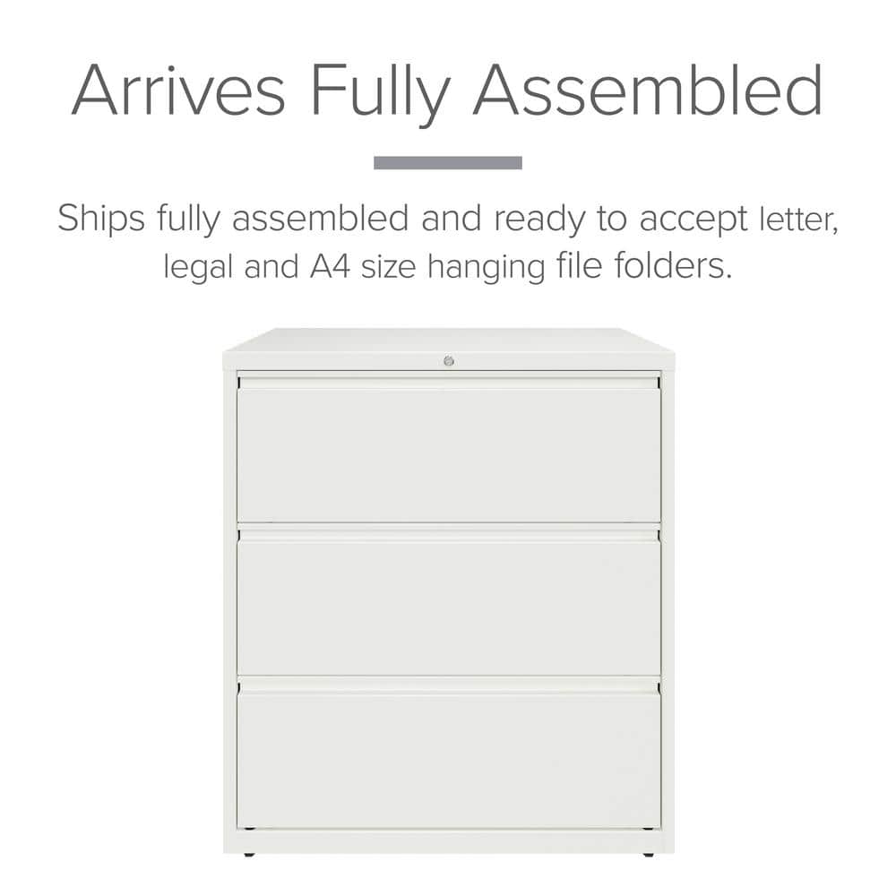 White Steel 36" 3-Drawer Lockable Lateral Filing Cabinet