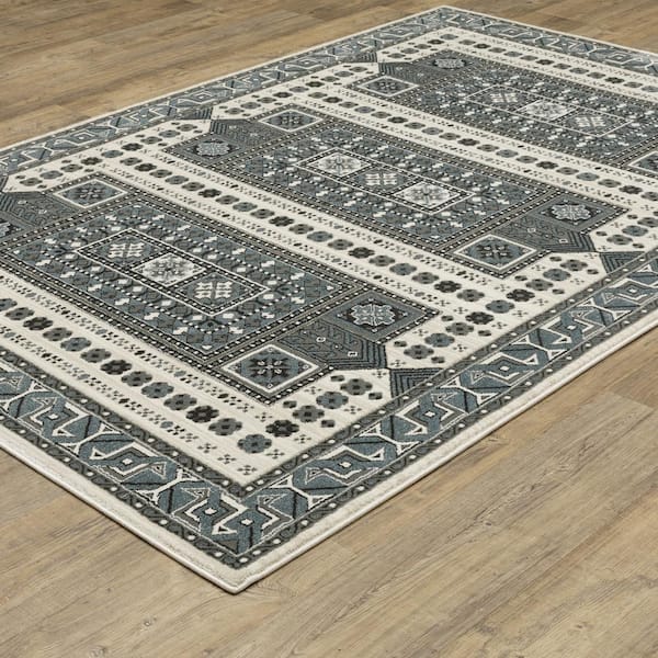 Rayder Gray/Blue 2 ft. x 8 ft. Moroccan Geometric Polypropylene/Polyester Indoor Runner Area Rug