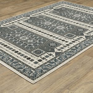 Rayder Gray/Blue 5 ft. x 8 ft. Moroccan Geometric Polypropylene/Polyester Indoor Area Rug