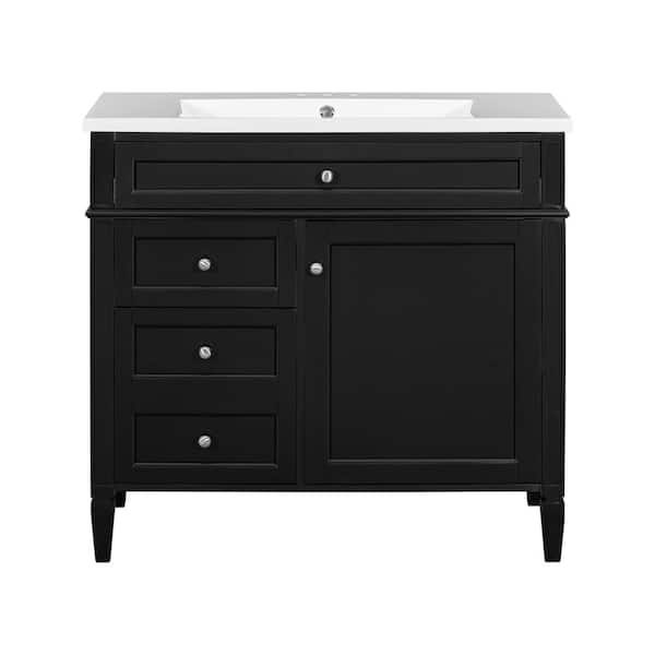 Boosicavelly 30 in. W x 18 in. D x 34 in. H Single Sink Freestanding Bath Vanity in Black with White Resin Top