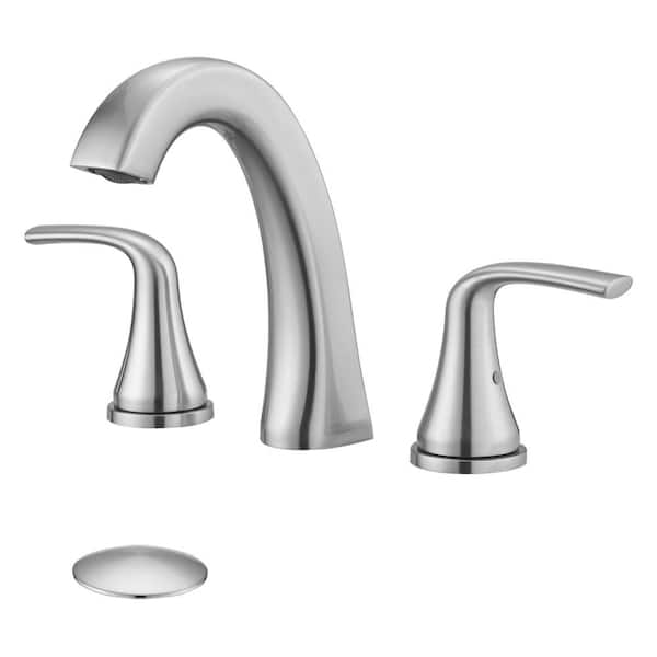 PROOX 8 in. Widespread Double Handle Bathroom Faucet with Drain Assembly in Brushed Nickel