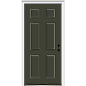 30 in. x 80 in. Left-Hand Inswing 6-Panel Classic Painted Fiberglass Smooth Prehung Front Door