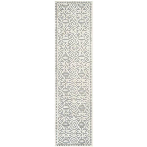 SAFAVIEH Cambridge Silver/Ivory 3 ft. x 22 ft. Geometric Medallion Runner Rug