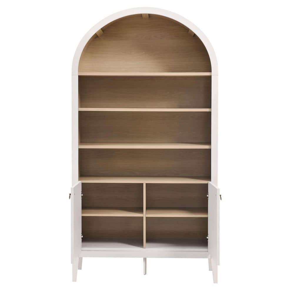 Ivory Tall Arched Wood Storage Cabinet with Adjustable Shelves