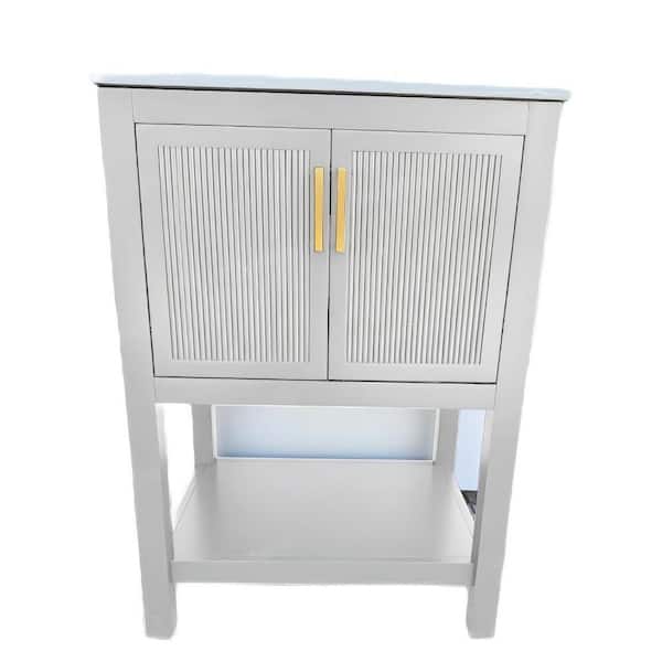 23.6 in. Storage Cabinet, Accent Cabinet with 2 Doors and Open Shelves, White