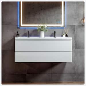 Glazzy 48 in. W x 19 in. D x 22 in. H Floating Double Bathroom Vanity in White with White Acrylic Top with White Sinks