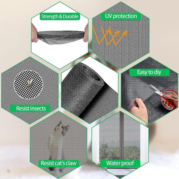Angel Sar 39 in. x 360 in. Pet Proof Screen Replacement Kit without Tool, Window Mesh Repair Kit for Sliding Screen Door Window