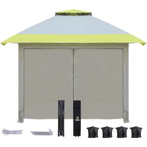 10 ft. x 10 ft. Pop Up Gazebo Canopy Tent Sun Shelter Portable with Air Vent Roller Carry Bag (Yellow 4 Walls)