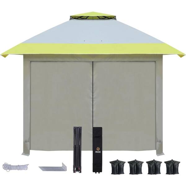 NICE C 10 ft. x 10 ft. Pop Up Gazebo Canopy Tent Sun Shelter Portable with Air Vent Roller Carry Bag (Yellow 4 Walls)