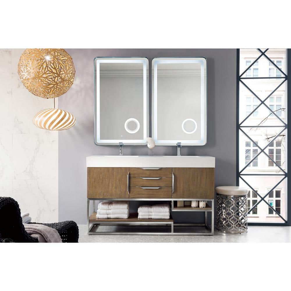 Columbia 59.0 in. W x 19.5 in. D x 36 in. H Double Bathroom Vanity in Latte Oak with Glossy White Composite Stone Top price history on PriceWatchPro