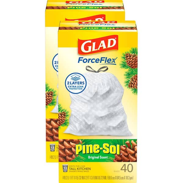 Force Flex Tall Kitchen Drawstring Trash Bags, 13 gal., Pine-Sol Original Scent, 40-Count (2-Pack)