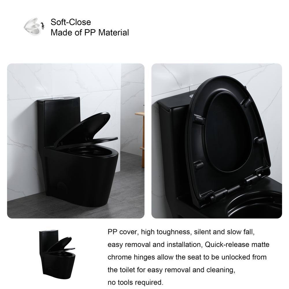Matte Black Ceramic Elongated One-Piece Dual Flush Toilet