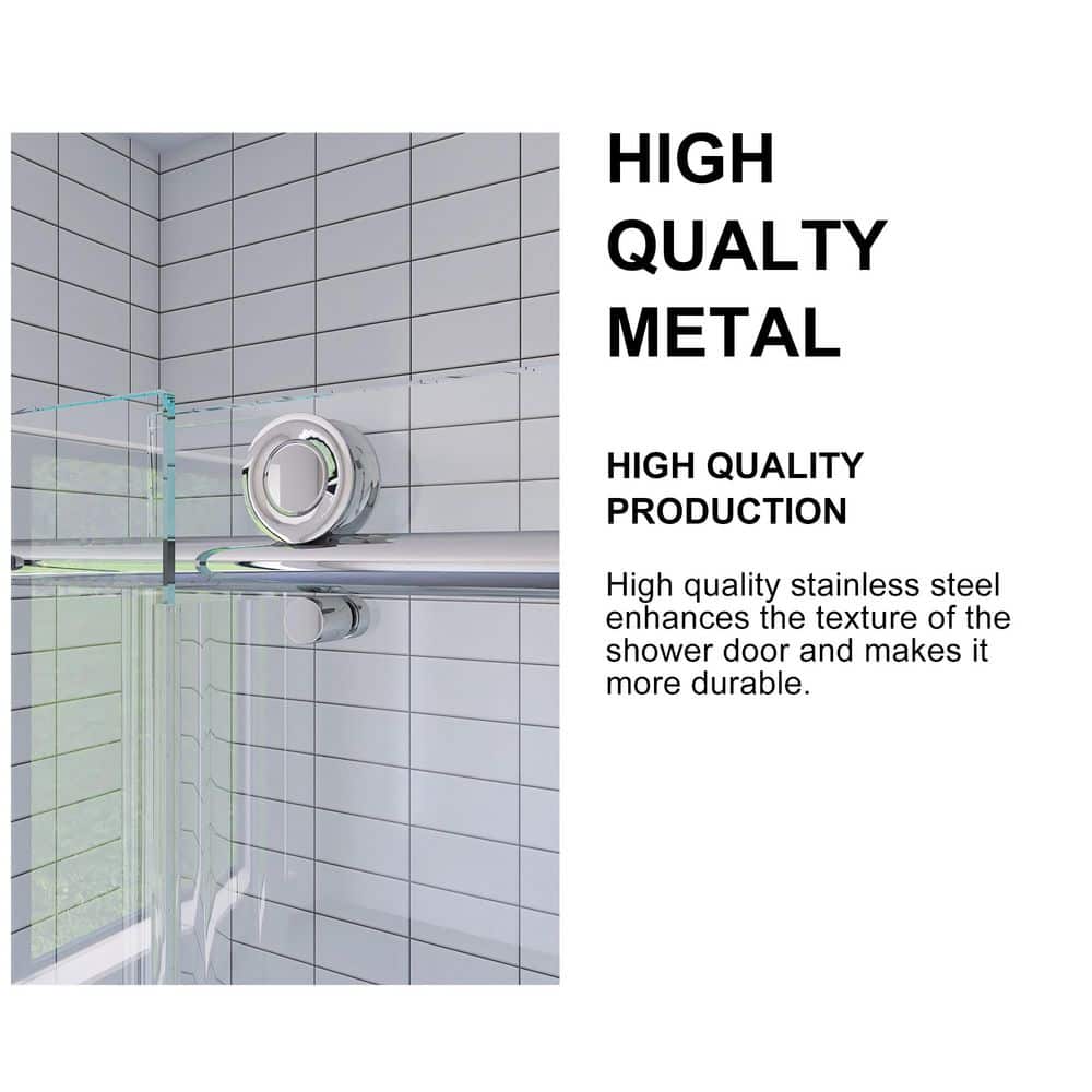 60" Chrome Semi-Frame Sliding Shower Door with Tempered Glass