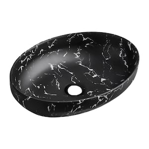 20 in. Handmade Bathroom Sink Matte Black Ceramic Oval Vessel Sink