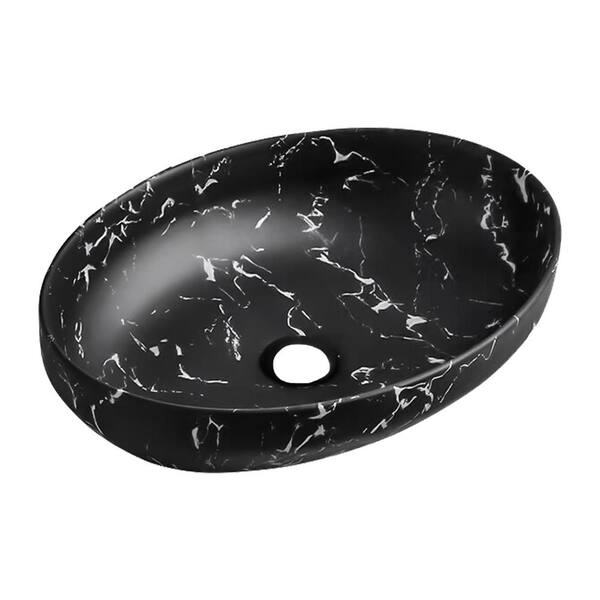20 in. Handmade Bathroom Sink Matte Black Ceramic Oval Vessel Sink AL
