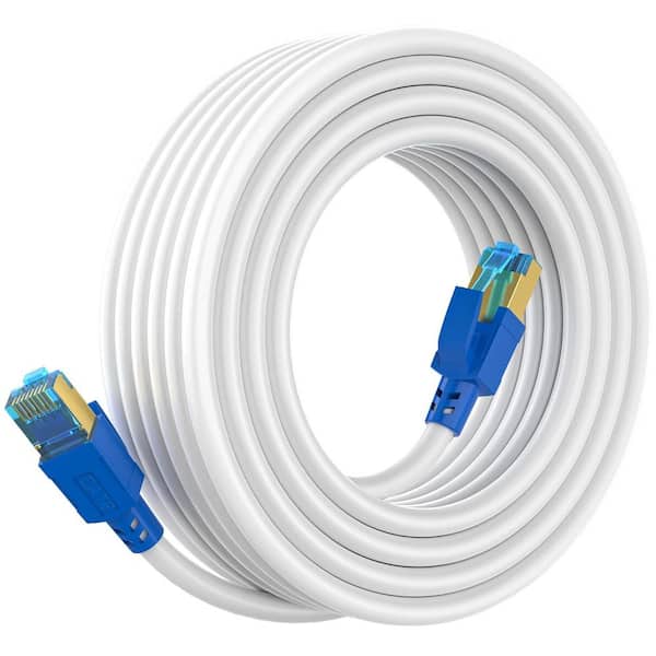25 ft. Cat 8 Heavy-Duty Shielded Gold Plated 26 AWG 40 Gbps 2000 Mhz RJ45 Ethernet Cable - White