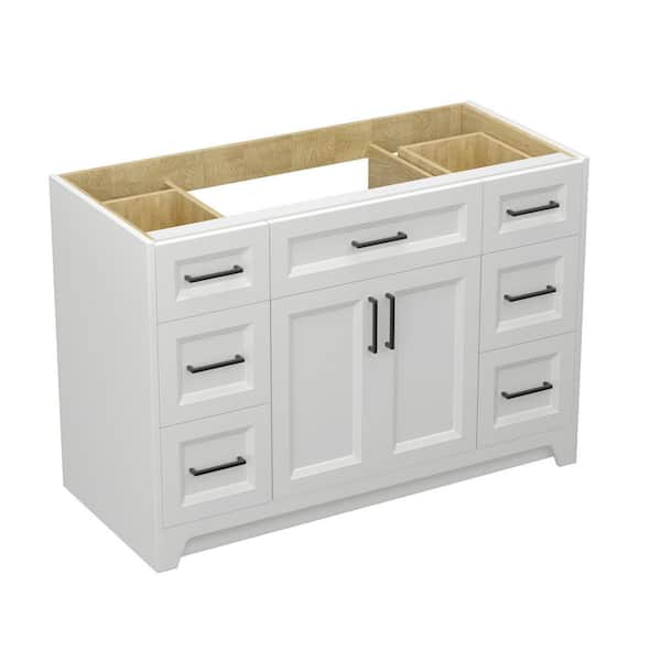 48 in. Solid Wood Bath Vanity Cabinet without Top in White Freestanding Bathroom Cabinet with Dovetail Drawers Assembled