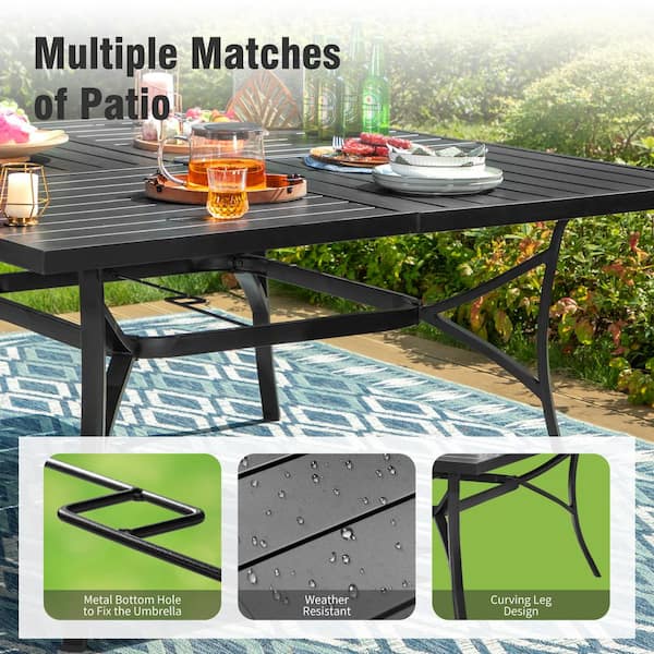 PHI VILLA Black 9-Piece Metal Outdoor Patio Dining Set with Slat