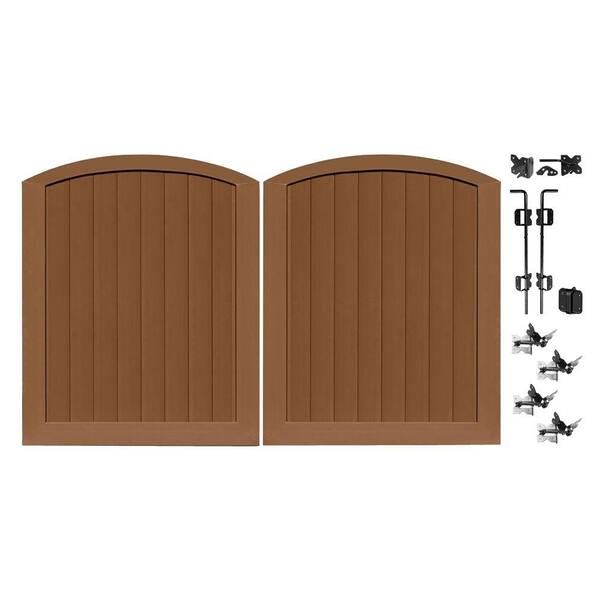 Veranda Pro Series 5 ft. W x 6 ft. H Brown Vinyl Anaheim Privacy Double Drive Through Arched Fence Gate