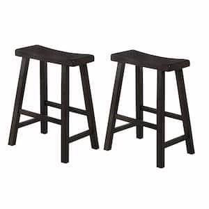 Brown Wooden 24 in. H Counter Height Stool with Saddle Seat (Set of 2)