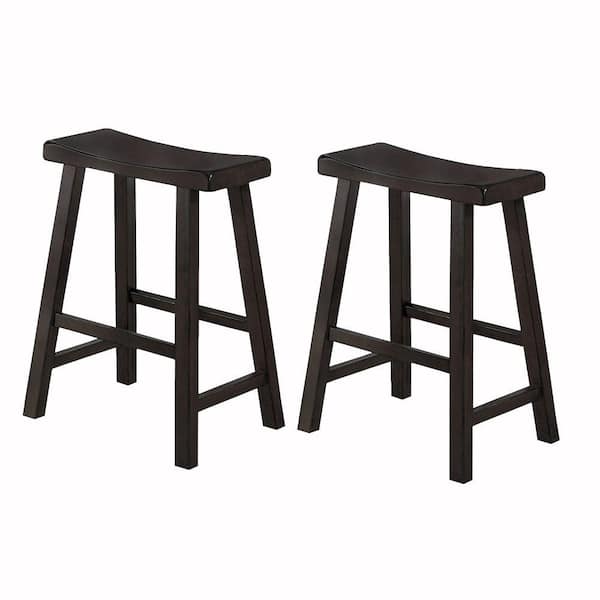 Benjara Brown Wooden 24 in. H Counter Height Stool with Saddle Seat (Set of 2)