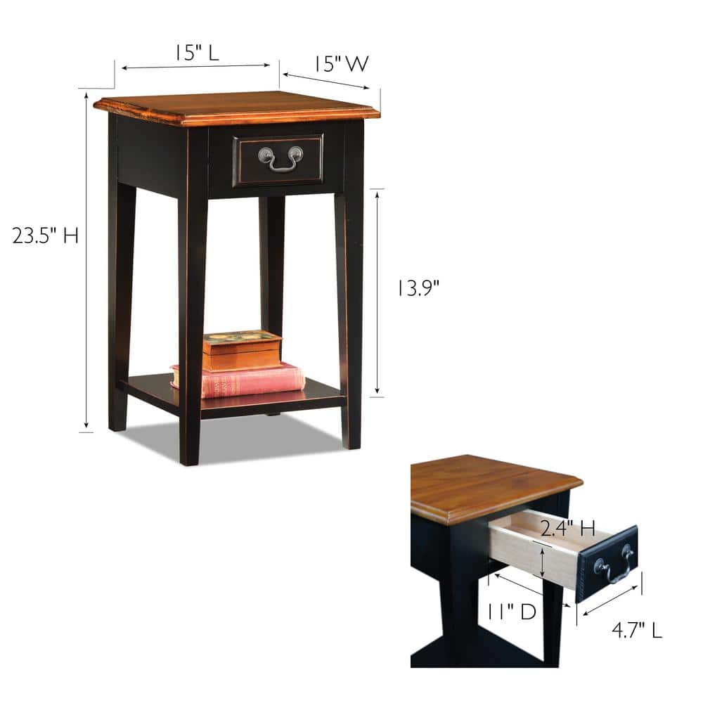 Medium Oak and Slate Black Square Side Table with Drawer