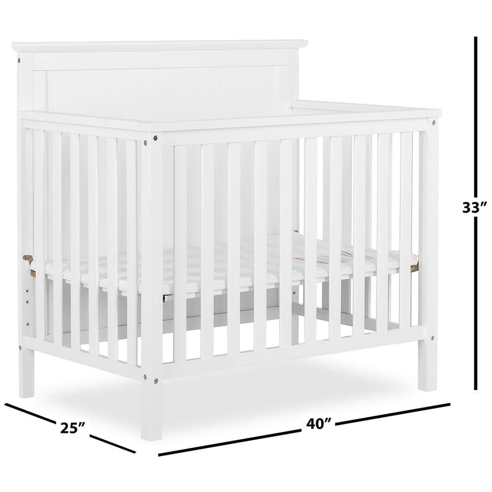 Ava White Pinewood 4-in-1 Convertible Mini Crib