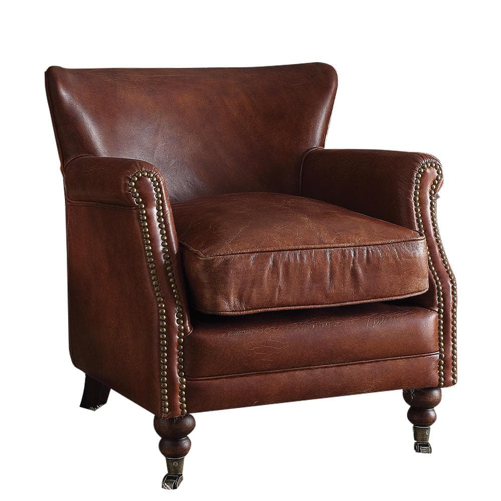 Leeds Vintage Dark Brown Leather Chaise with Wooden Legs