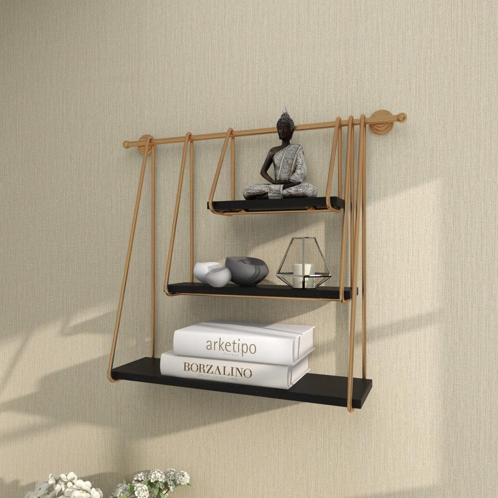 Black and Gold 26" Floating Wood Wall Shelf