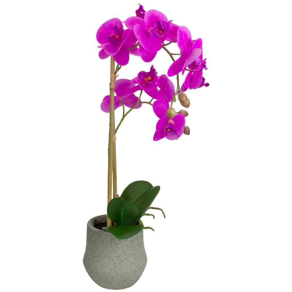 14" Purple Artificial Orchid Plant in Gray Stone Pot