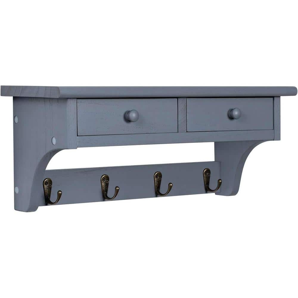 17 in. W x 5.9 in. D Weathered Gray Decorative Wall Shelf, Coat Hooks Wall 