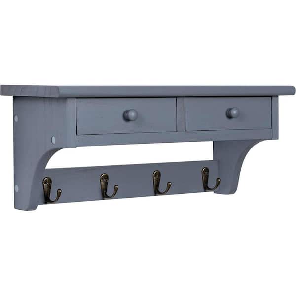 Cubilan 17 in. W x 5.9 in. D Weathered Gray Decorative Wall Shelf, Coat Hooks Wall Mounted