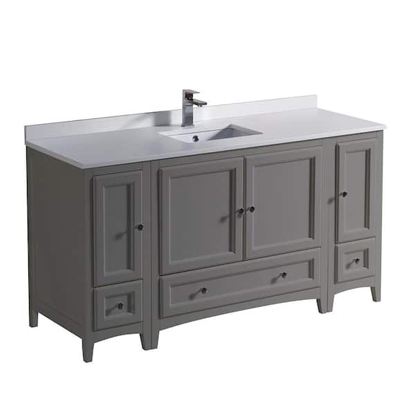 Fresca Oxford 60 in. Traditional Bathroom Vanity in Gray with Quartz Stone Vanity Top in White with White Basin