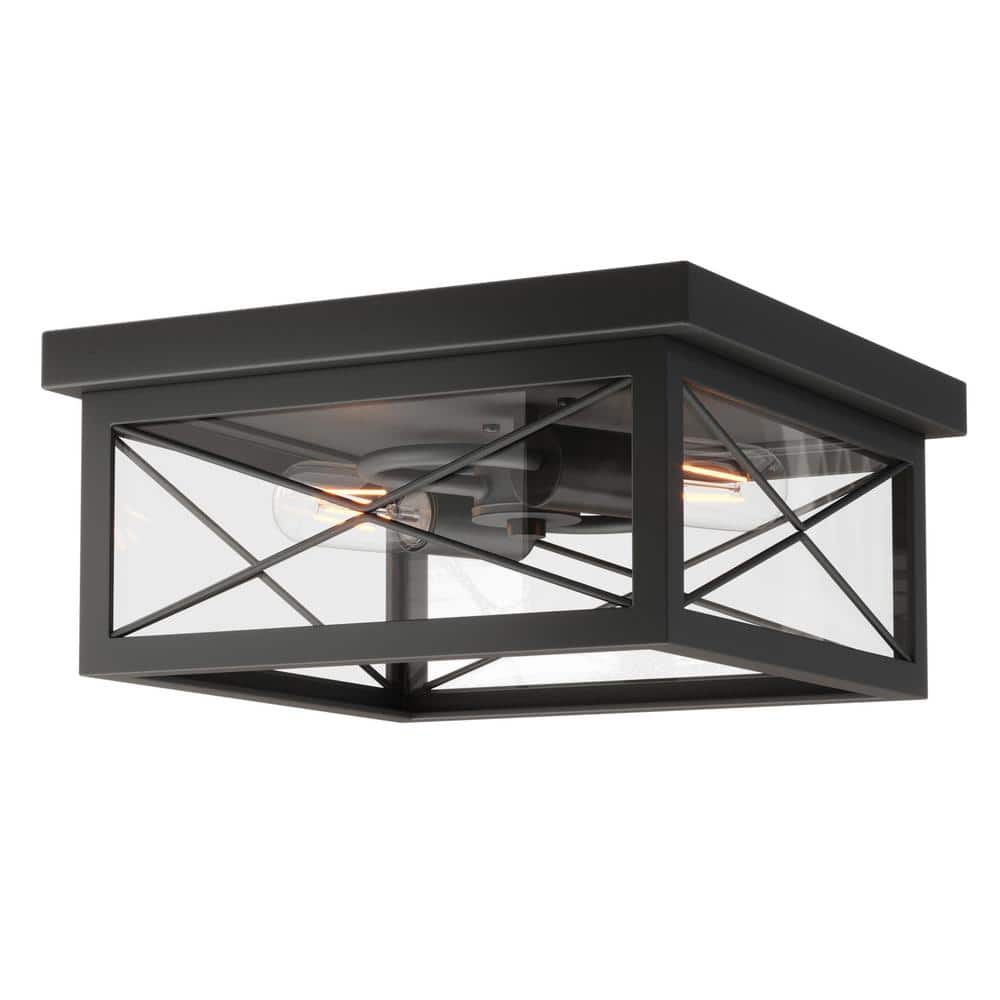 aiwen 12.2 in. 2-Light Industrial Black Flush Mount Metal Farmhouse ...