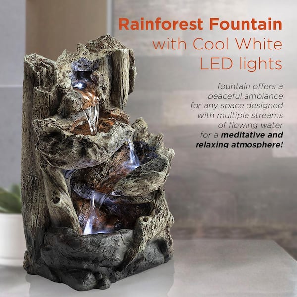 Alpine Corporation 14 in. Tall Indoor Tiered Log Tabletop Fountain