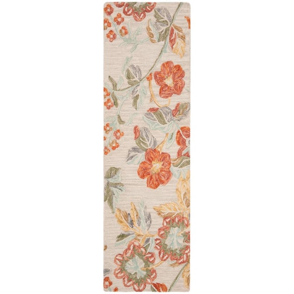SAFAVIEH Blossom Gray/Red 2 ft. x 14 ft. Floral Runner Rug