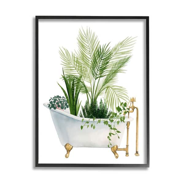 The Stupell Home Decor Collection Various Plants Greenery Vintage Tub Design by Grace Popp Framed Typography Art Print 30 in. x 24 in.