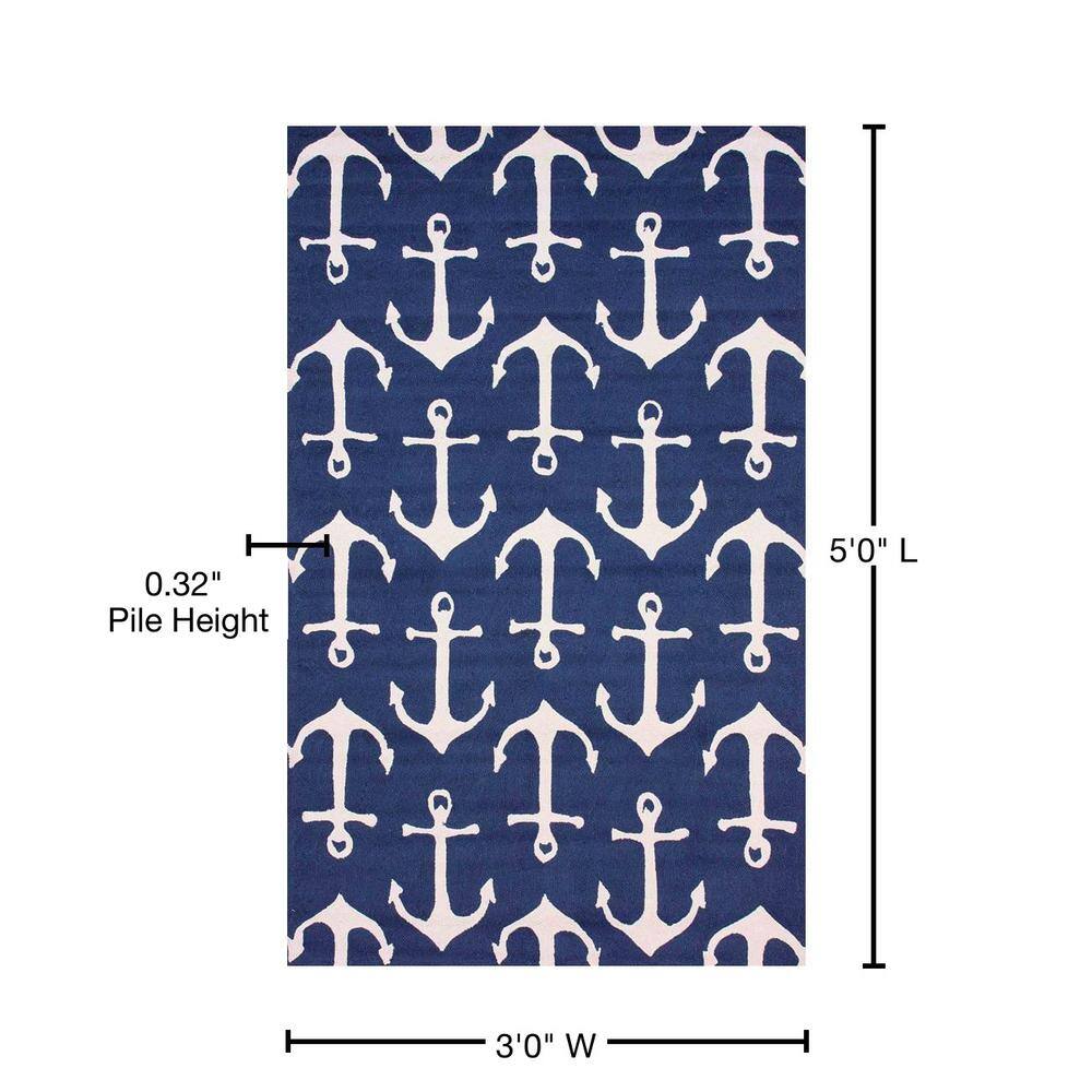 Hand Hooked Navy Blue Synthetic Indoor/Outdoor Area Rug, 3x5