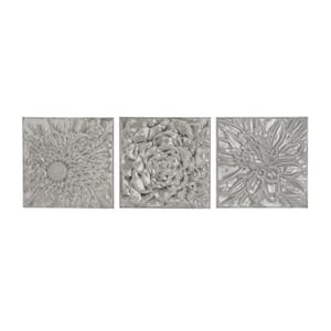Metal Gray Floral Wall Decor with Embossed Designs (Set of 3)