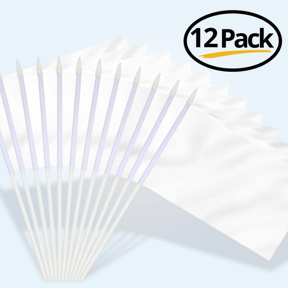 White Mini Handheld Polyester Flags with Plastic Sticks, 5x8 Inch, 12 Pack
