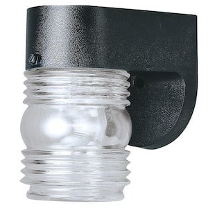 1-Light Black Polypropylene Outdoor Wall Lantern Sconce with Clear Glass Jelly Jar